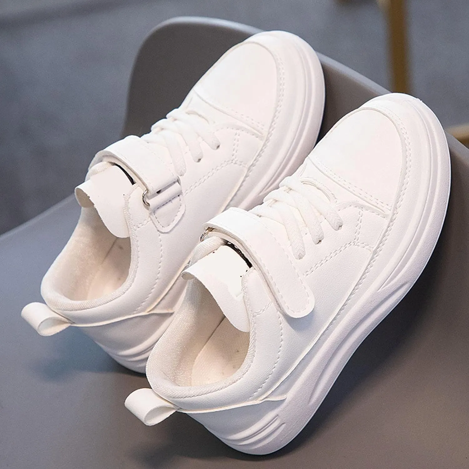 New Leather Rubber Shoes for Boys Girls Lightweight Canvas Shoes Athletic Running Classic Adjustable Strap Sneakers