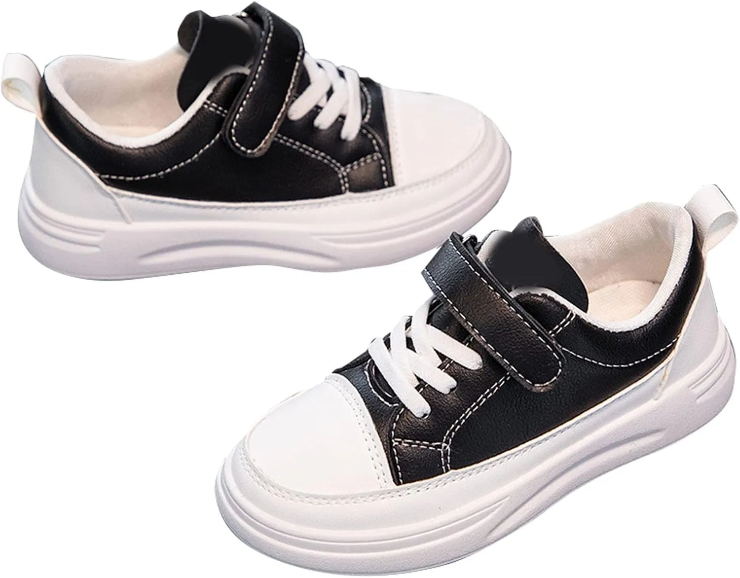 New Leather Rubber Shoes for Boys Girls Lightweight Canvas Shoes Athletic Running Classic Adjustable Strap Sneakers