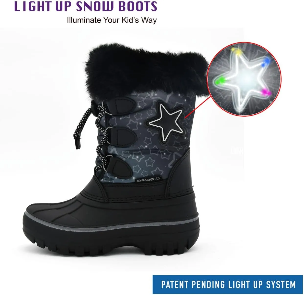 Nova Mountain Light Up Boots Boys Girls Little Kids Winter Snow Boots