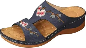 oiangi Women's Sandals Comfortable Wedge Sandals with Arch Support Summer Casual Fish Mouth Open Toe Slip-on Slipper Flower Hollow Platform Slides Flip Flops