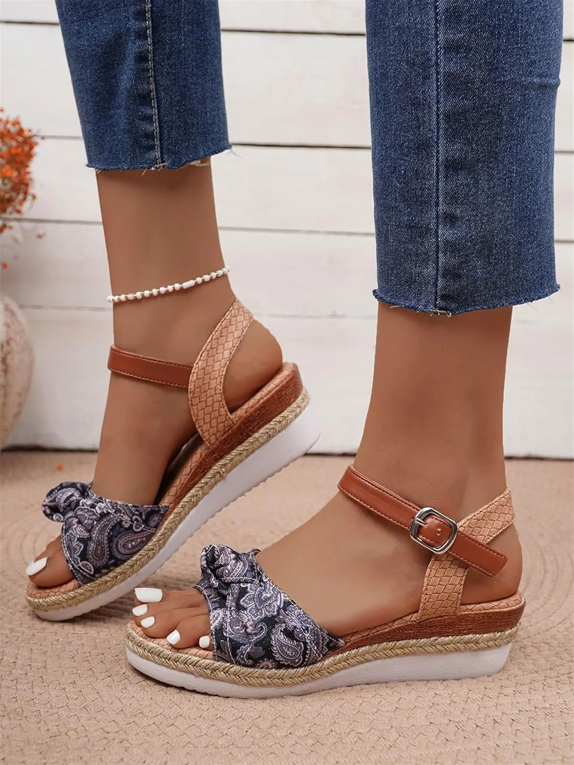 Orthopedic Sandals for Women Arch Support Walking Sandals Comfortable Open Toe Buckle Low Wedge Sandal Beach Shoes