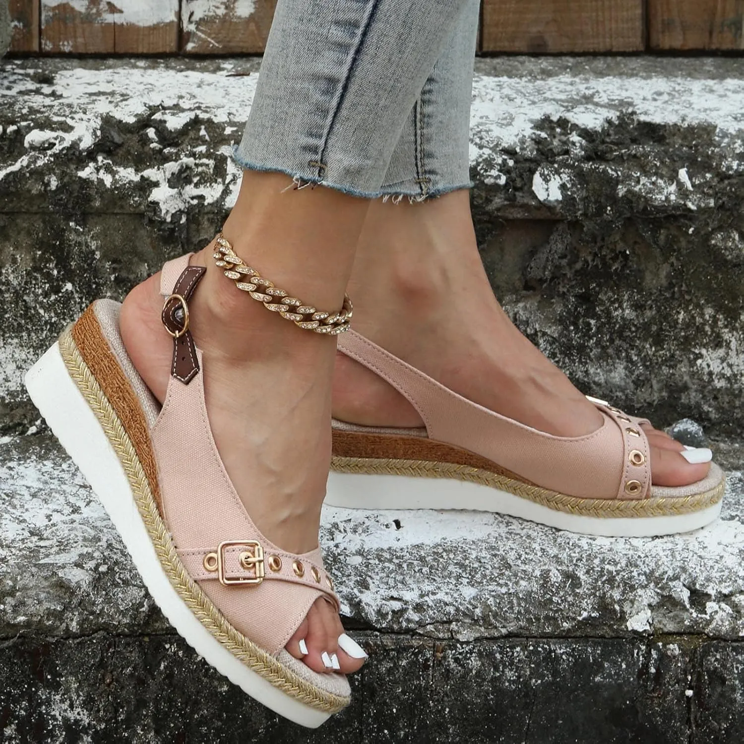 Orthopedic Sandals for Women Arch Support Walking Sandals Slip-on High Heels Open Toe Wedge Shoes Summer Beach Shoes