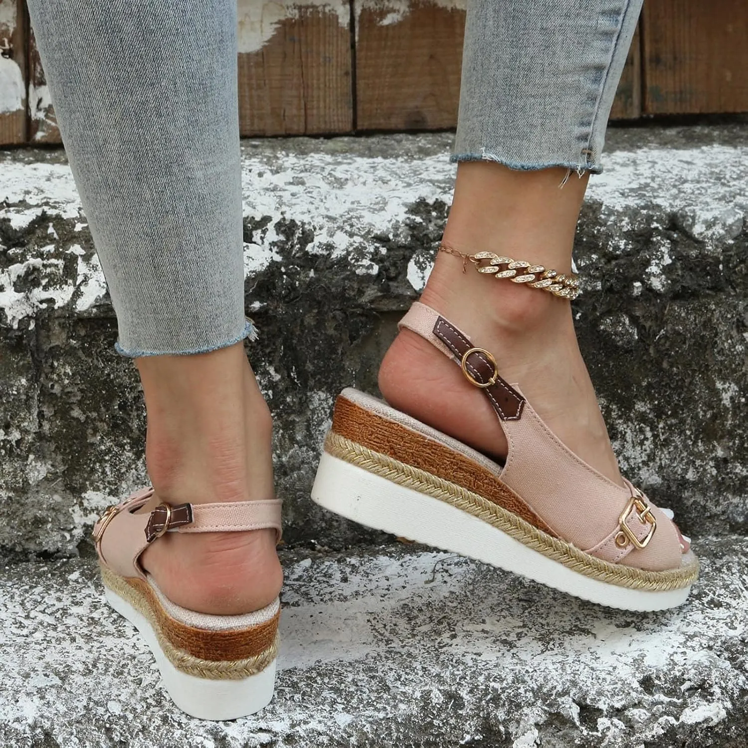 Orthopedic Sandals for Women Arch Support Walking Sandals Slip-on High Heels Open Toe Wedge Shoes Summer Beach Shoes