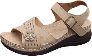 Orthopedic Sandals for Women Wide Width Strappy Wedge Sandals with Arch Support Comfortable Platform Slip-On Shoes Orthotic Summer Beach Shoes