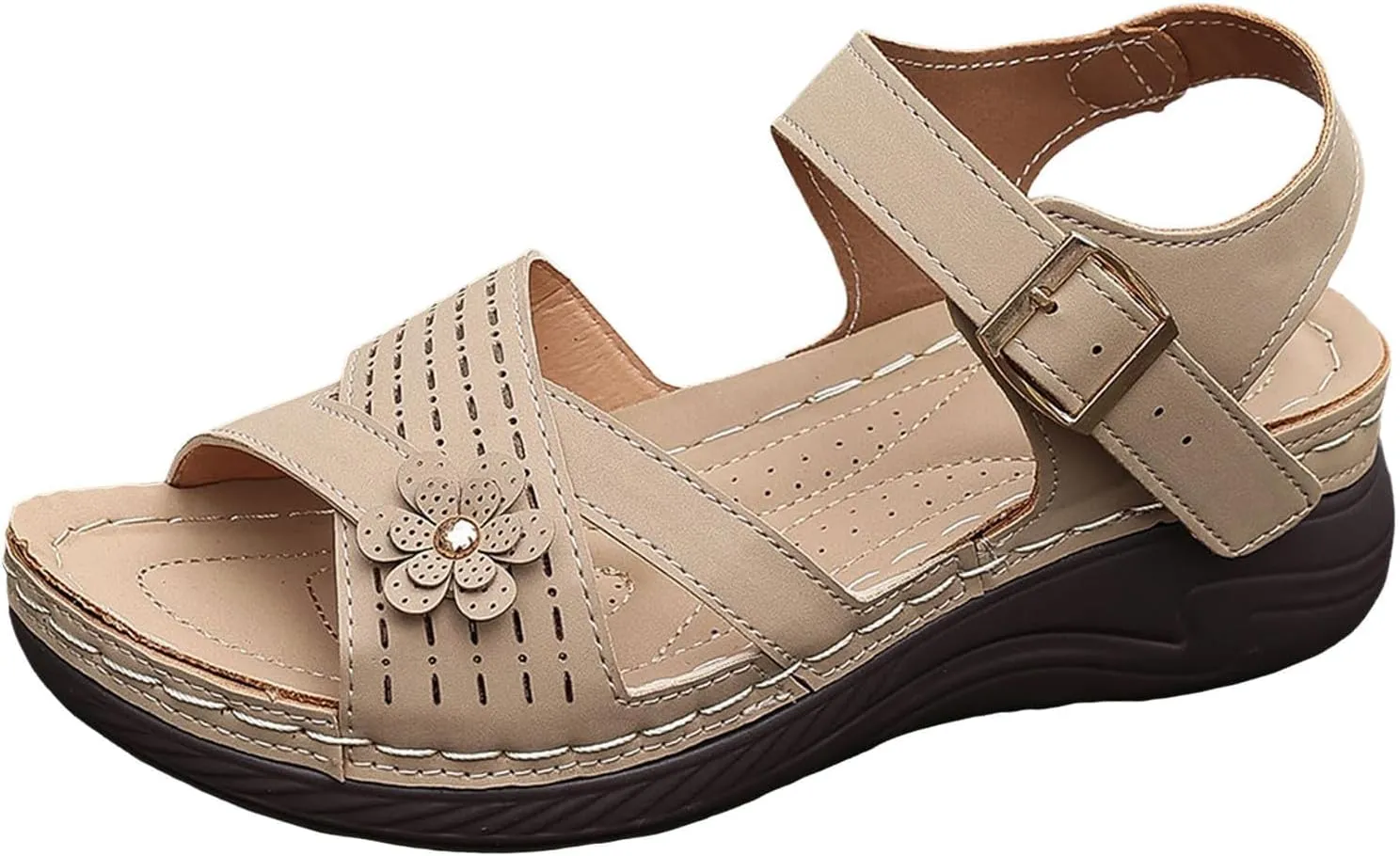Orthopedic Sandals for Women Wide Width Strappy Wedge Sandals with Arch Support Comfortable Platform Slip-On Shoes Orthotic Summer Beach Shoes