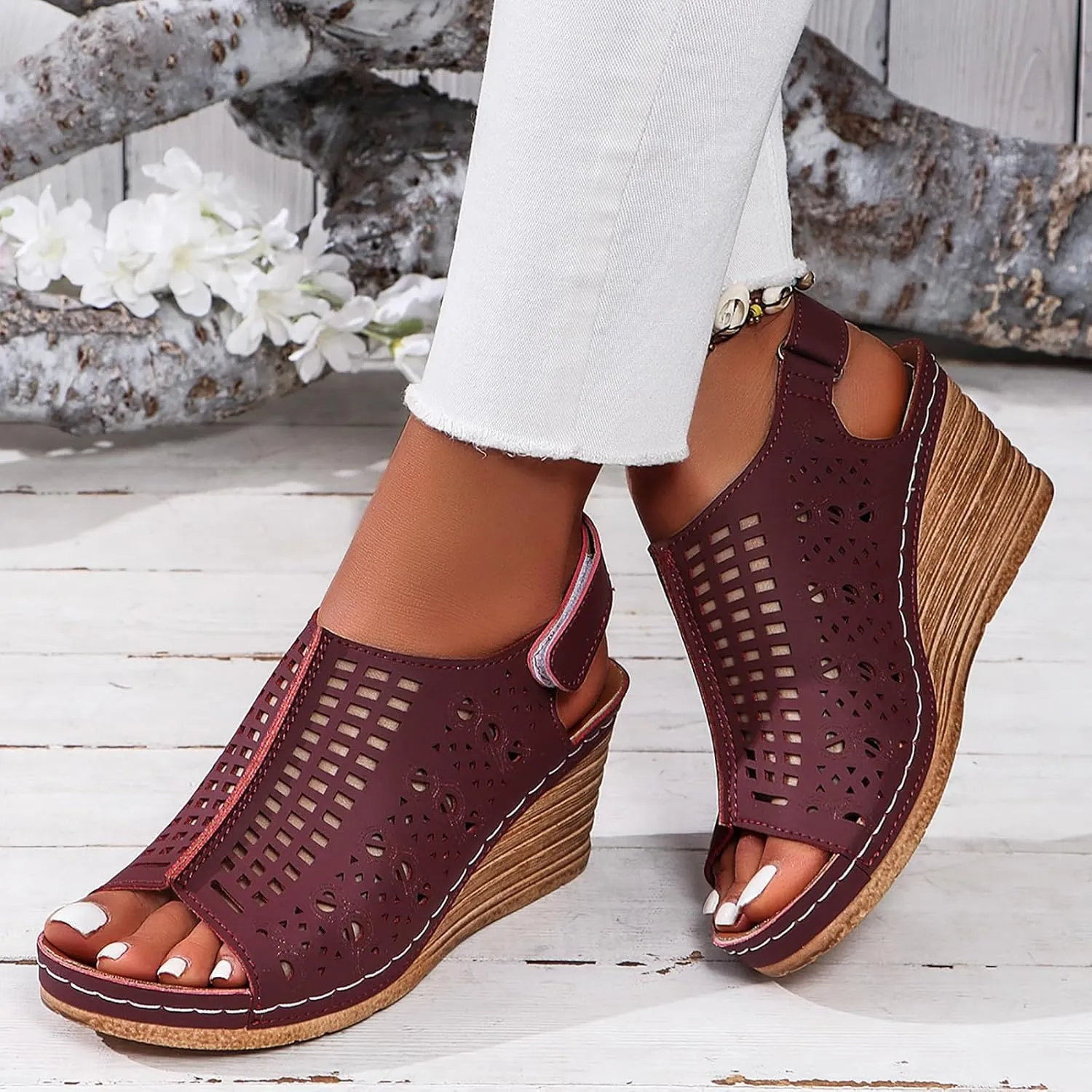 Orthopedic Wedge Sandals for Women Summer Dressy Hollowed Out Wedge Sandal Open Toe Ankle Strap Wedges Beach Rhinestone Sandal Outdoor Shoes