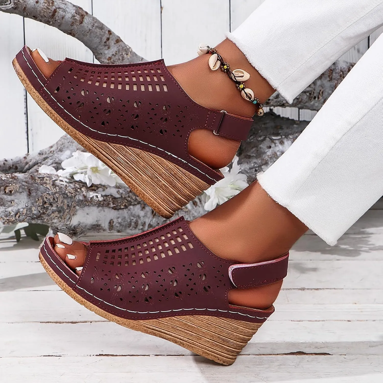 Orthopedic Wedge Sandals for Women Summer Dressy Hollowed Out Wedge Sandal Open Toe Ankle Strap Wedges Beach Rhinestone Sandal Outdoor Shoes