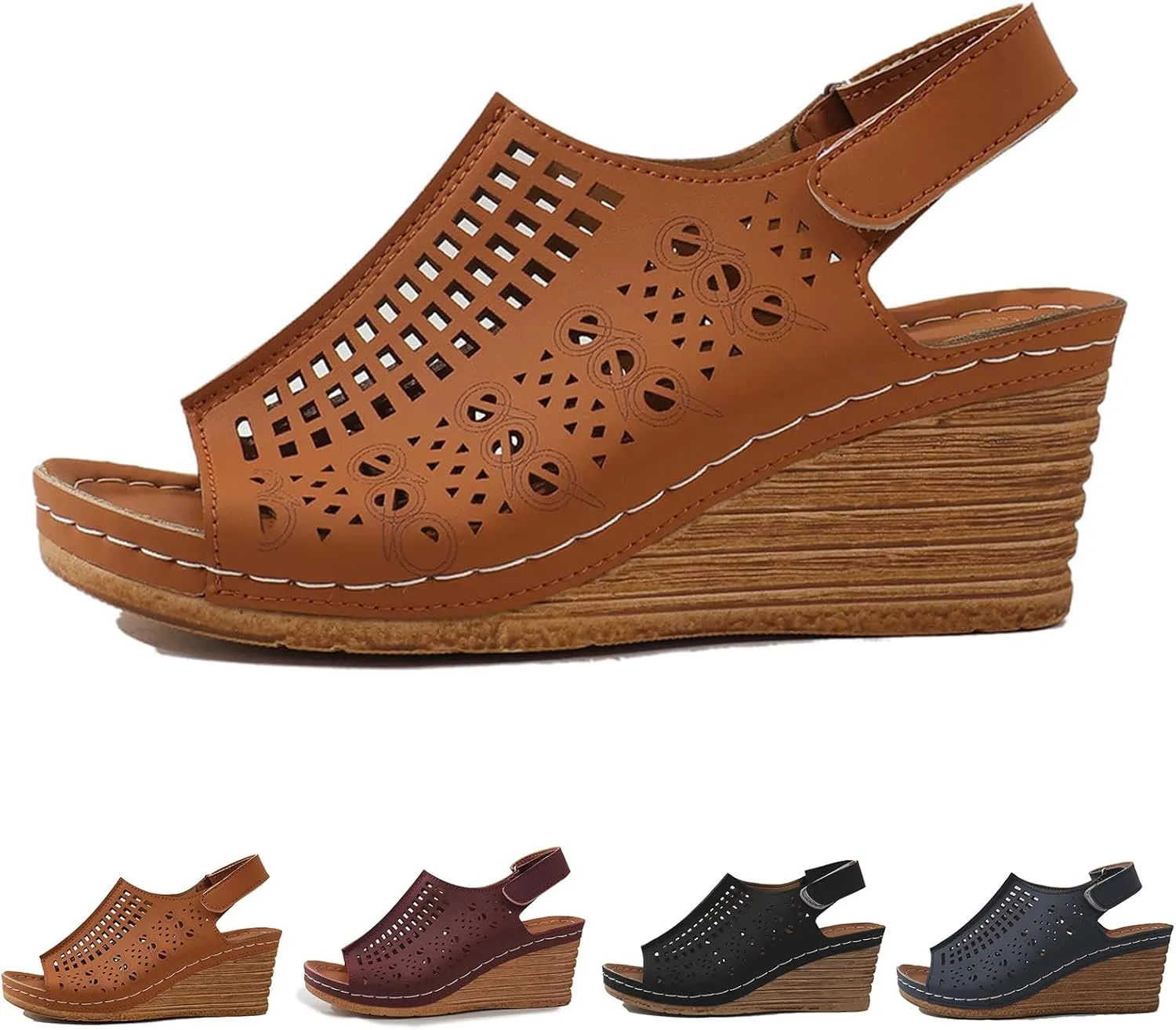 Orthopedic Wedge Sandals for Women Summer Dressy Hollowed Out Wedge Sandal Open Toe Ankle Strap Wedges Beach Rhinestone Sandal Outdoor Shoes