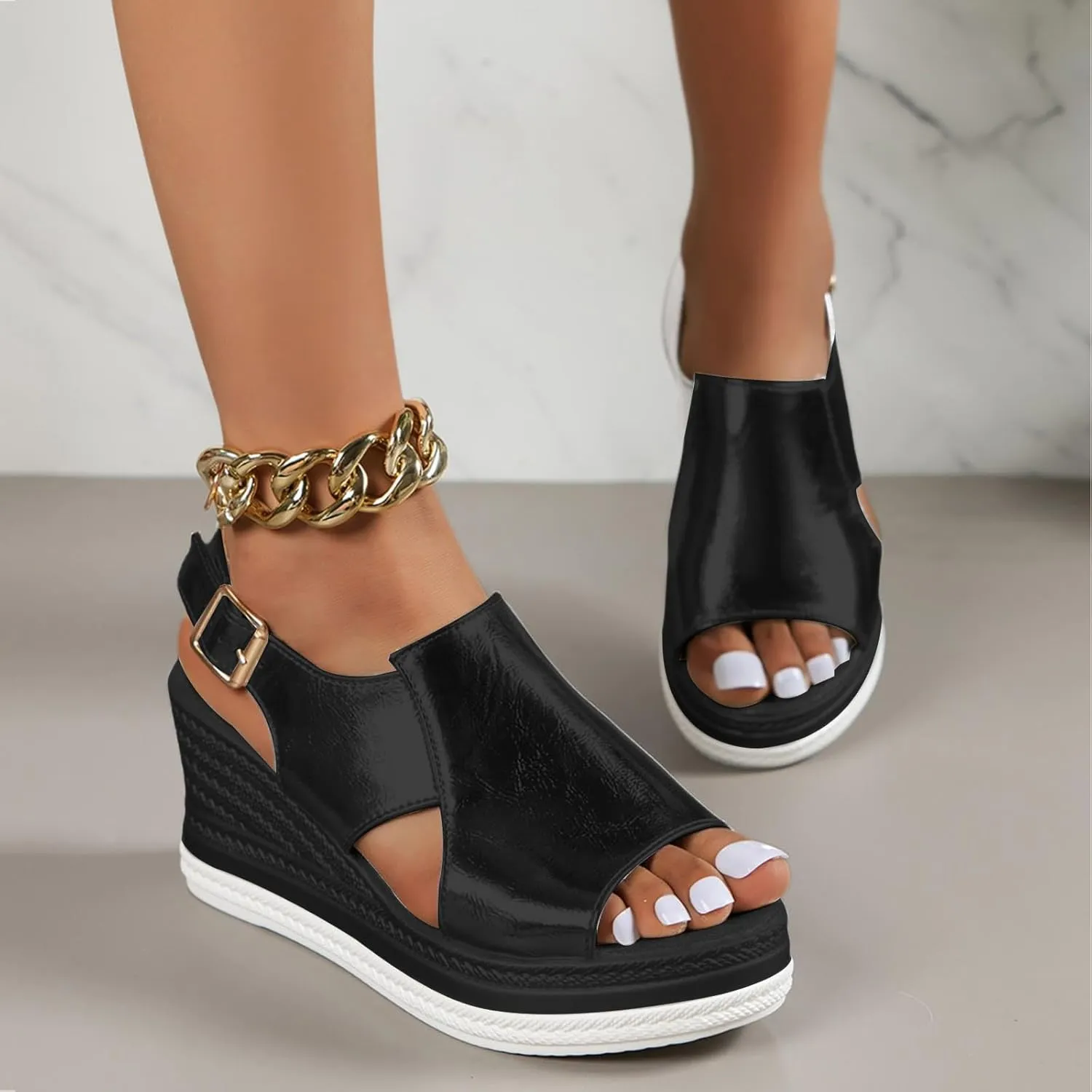 Orthopedic Wedge Sandals for Women Summer Open Toe Platform Non Slip Sandals Trendy Leather Soft Cushion Slides Sandal Slingback Beach Walking Shoes Indoor Outdoor