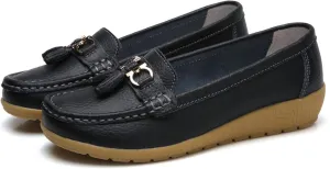 Orthopedic Women Breathable Leather Loafers Slip On Comfortable Walking Shoes for Work Casual Wear with Arch