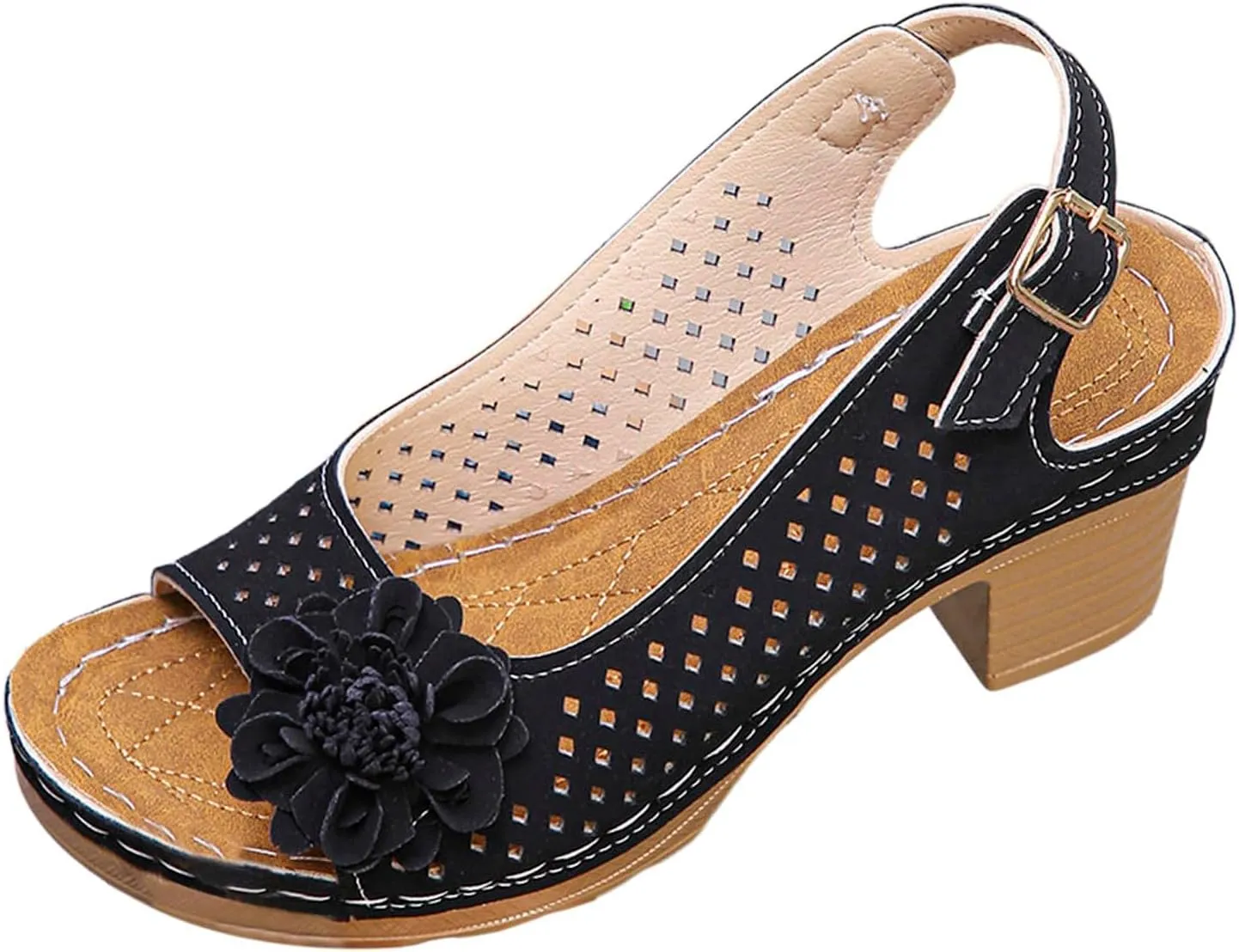 Peep Toe Wedges Heels for Women Leathers Low Heels Sandals Hollow Out Open Toe Breathable Shoes Slingback Casual Beach Shoes
