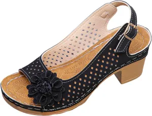 Peep Toe Wedges Heels for Women Leathers Low Heels Sandals Hollow Out Open Toe Breathable Shoes Slingback Casual Beach Shoes