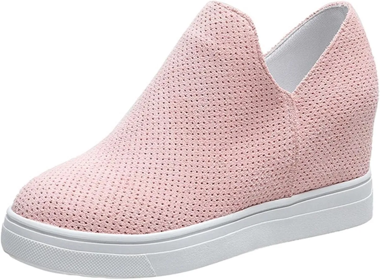 Platform Fashion Sneakers for Women, Breathable V Cut Chunky Bottom Flats Slip On Loafers,Anti Skid Thick Mid Heels Low Top Work Nurse Driving Walking Shoes