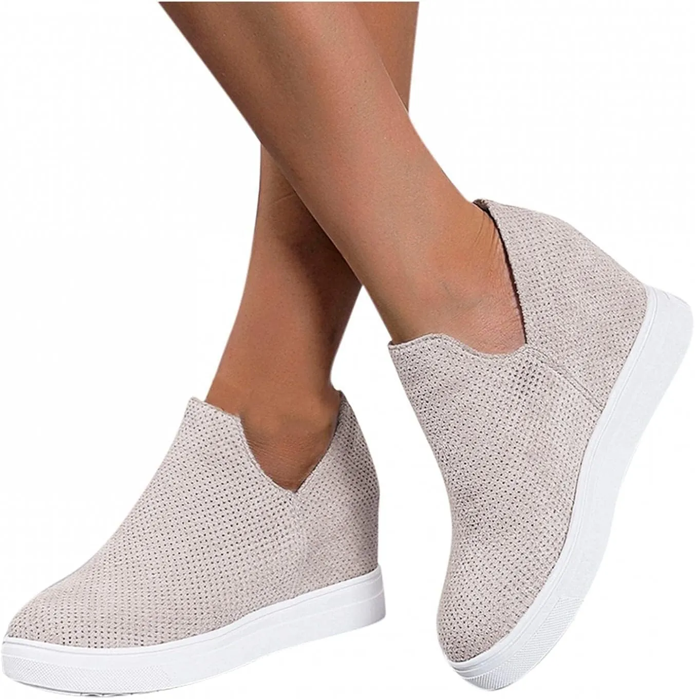 Platform Fashion Sneakers for Women, Breathable V Cut Chunky Bottom Flats Slip On Loafers,Anti Skid Thick Mid Heels Low Top Work Nurse Driving Walking Shoes