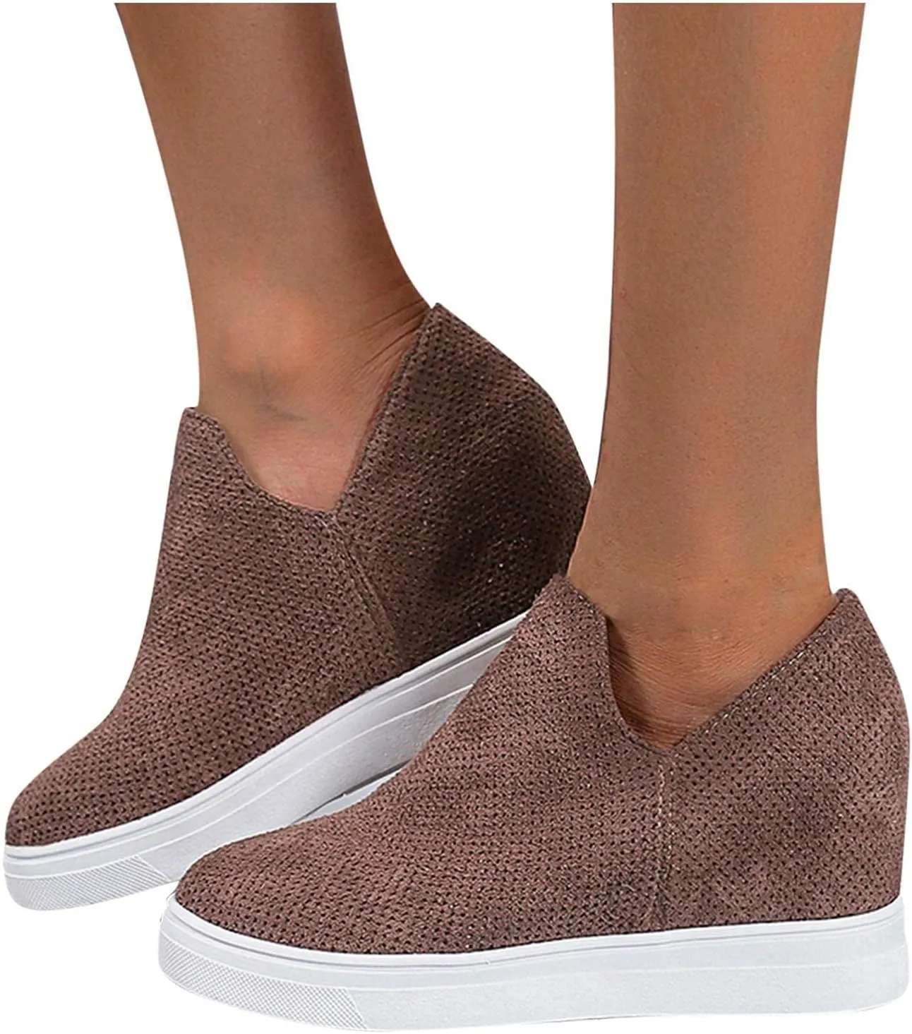 Platform Fashion Sneakers for Women, Breathable V Cut Chunky Bottom Flats Slip On Loafers,Anti Skid Thick Mid Heels Low Top Work Nurse Driving Walking Shoes