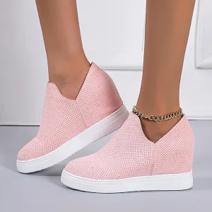 Platform Fashion Sneakers for Women, Breathable V Cut Chunky Bottom Flats Slip On Loafers,Anti Skid Thick Mid Heels Low Top Work Nurse Driving Walking Shoes