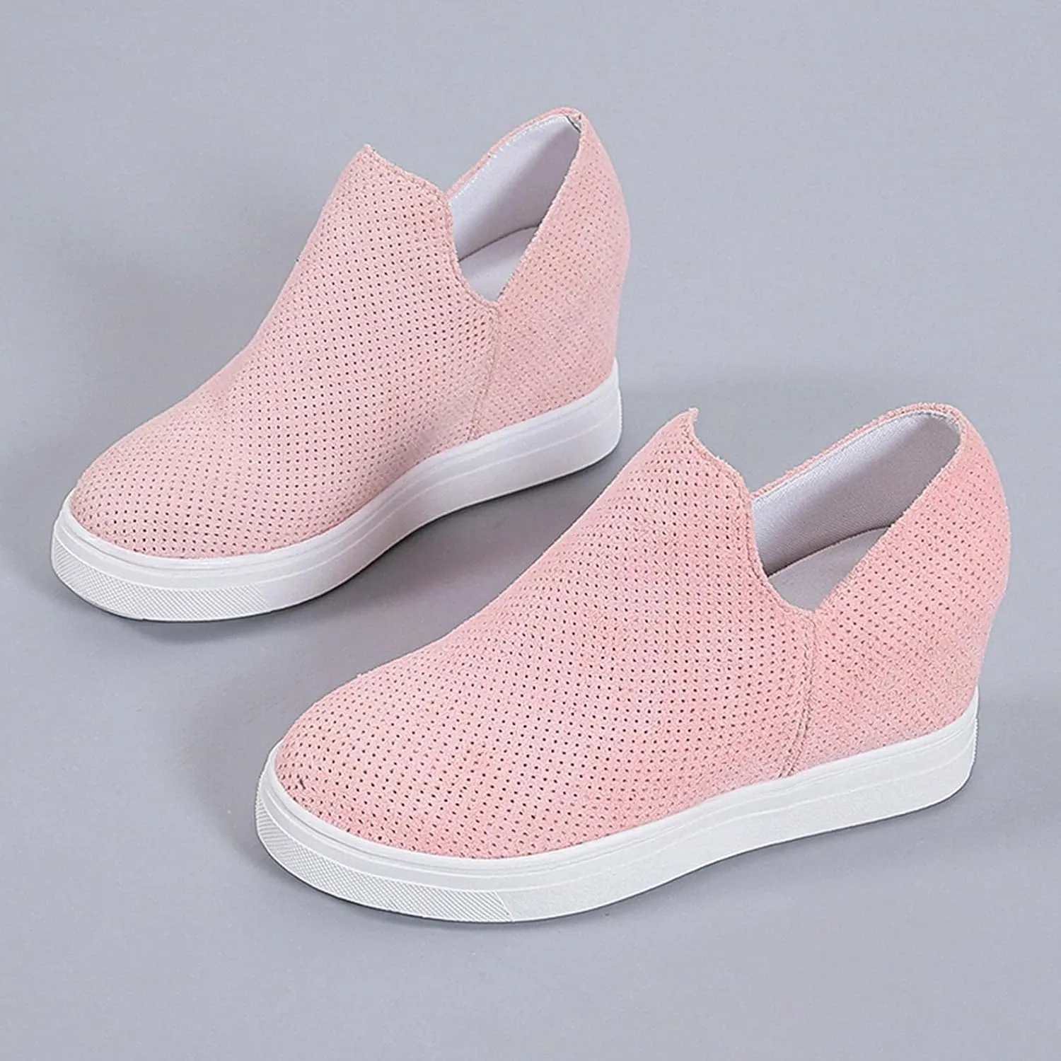 Platform Fashion Sneakers for Women, Breathable V Cut Chunky Bottom Flats Slip On Loafers,Anti Skid Thick Mid Heels Low Top Work Nurse Driving Walking Shoes