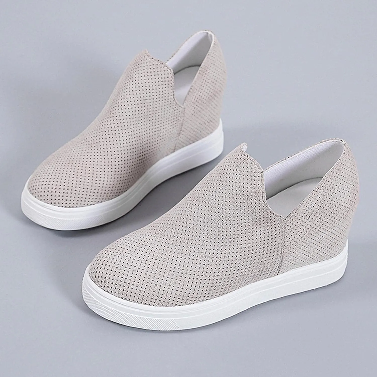Platform Fashion Sneakers for Women, Breathable V Cut Chunky Bottom Flats Slip On Loafers,Anti Skid Thick Mid Heels Low Top Work Nurse Driving Walking Shoes