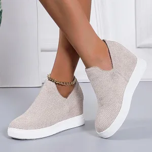 Platform Fashion Sneakers for Women, Breathable V Cut Chunky Bottom Flats Slip On Loafers,Anti Skid Thick Mid Heels Low Top Work Nurse Driving Walking Shoes