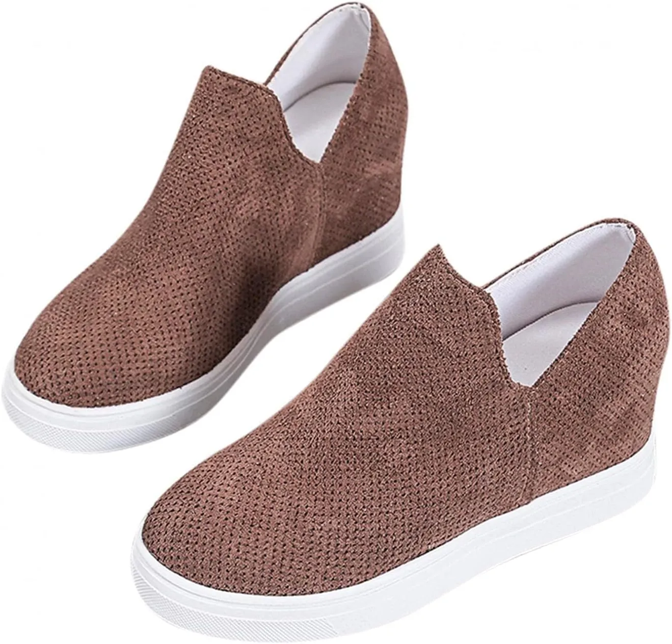 Platform Fashion Sneakers for Women, Breathable V Cut Chunky Bottom Flats Slip On Loafers,Anti Skid Thick Mid Heels Low Top Work Nurse Driving Walking Shoes