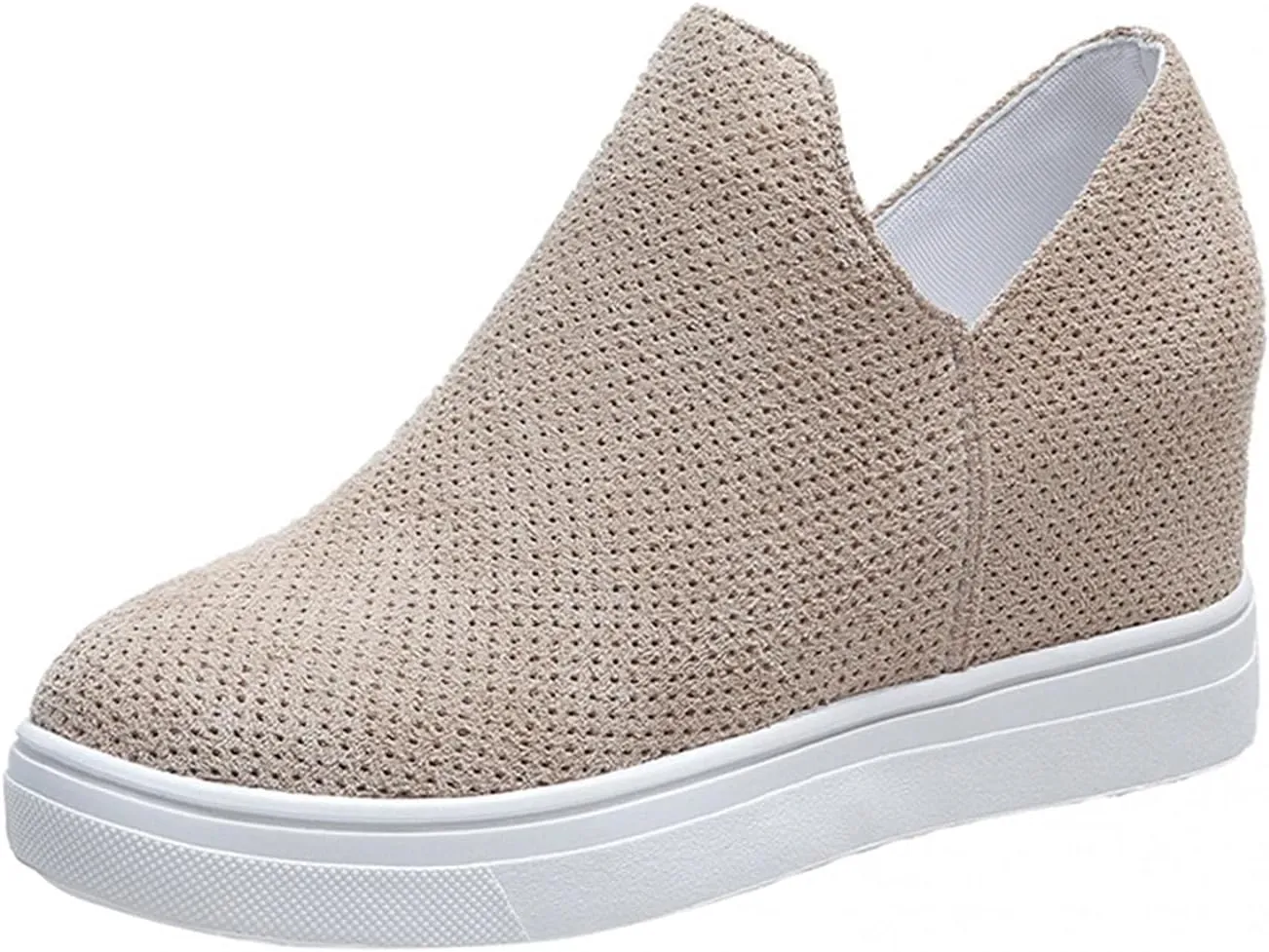 Platform Fashion Sneakers for Women, Breathable V Cut Chunky Bottom Flats Slip On Loafers,Anti Skid Thick Mid Heels Low Top Work Nurse Driving Walking Shoes