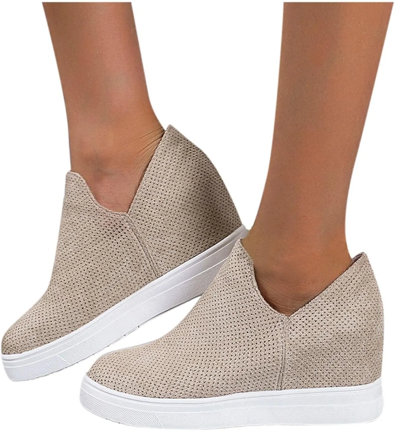Platform Fashion Sneakers for Women, Breathable V Cut Chunky Bottom Flats Slip On Loafers,Anti Skid Thick Mid Heels Low Top Work Nurse Driving Walking Shoes