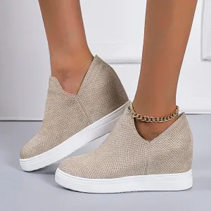 Platform Fashion Sneakers for Women, Breathable V Cut Chunky Bottom Flats Slip On Loafers,Anti Skid Thick Mid Heels Low Top Work Nurse Driving Walking Shoes