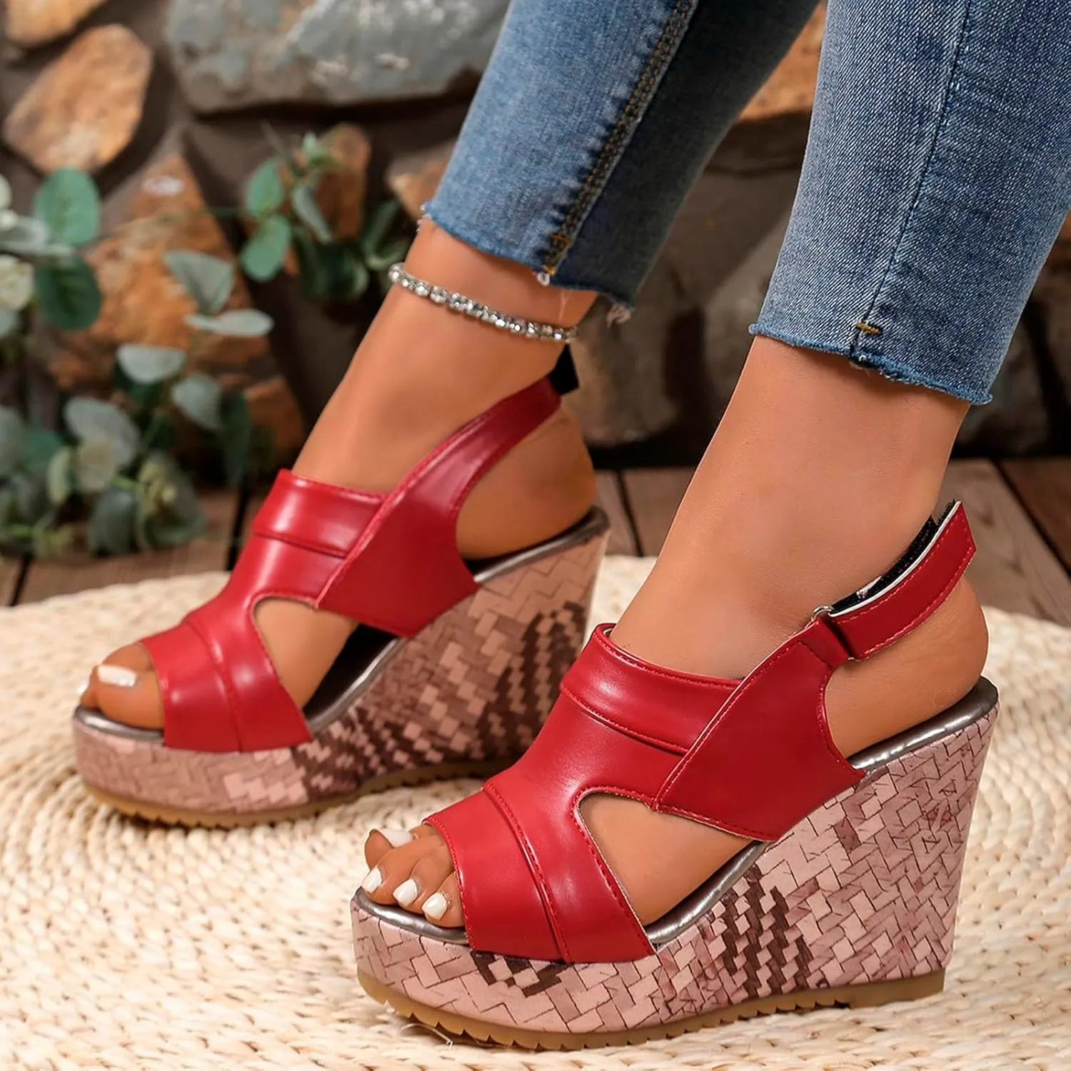 Platform Sandals for Women Wedge Ankel Strap Womens Wedge Sandals Lightweight Comfort Slip On Open Toe Summer Shoes