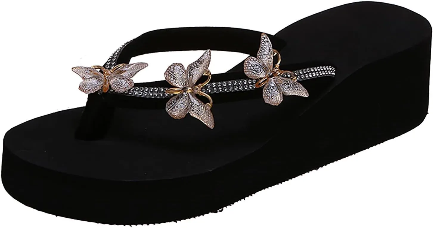 Platform Sandals Women Denim Flip Flops Platform Wedge Slipper Summer Yoga Foam Thick Soled High Heels