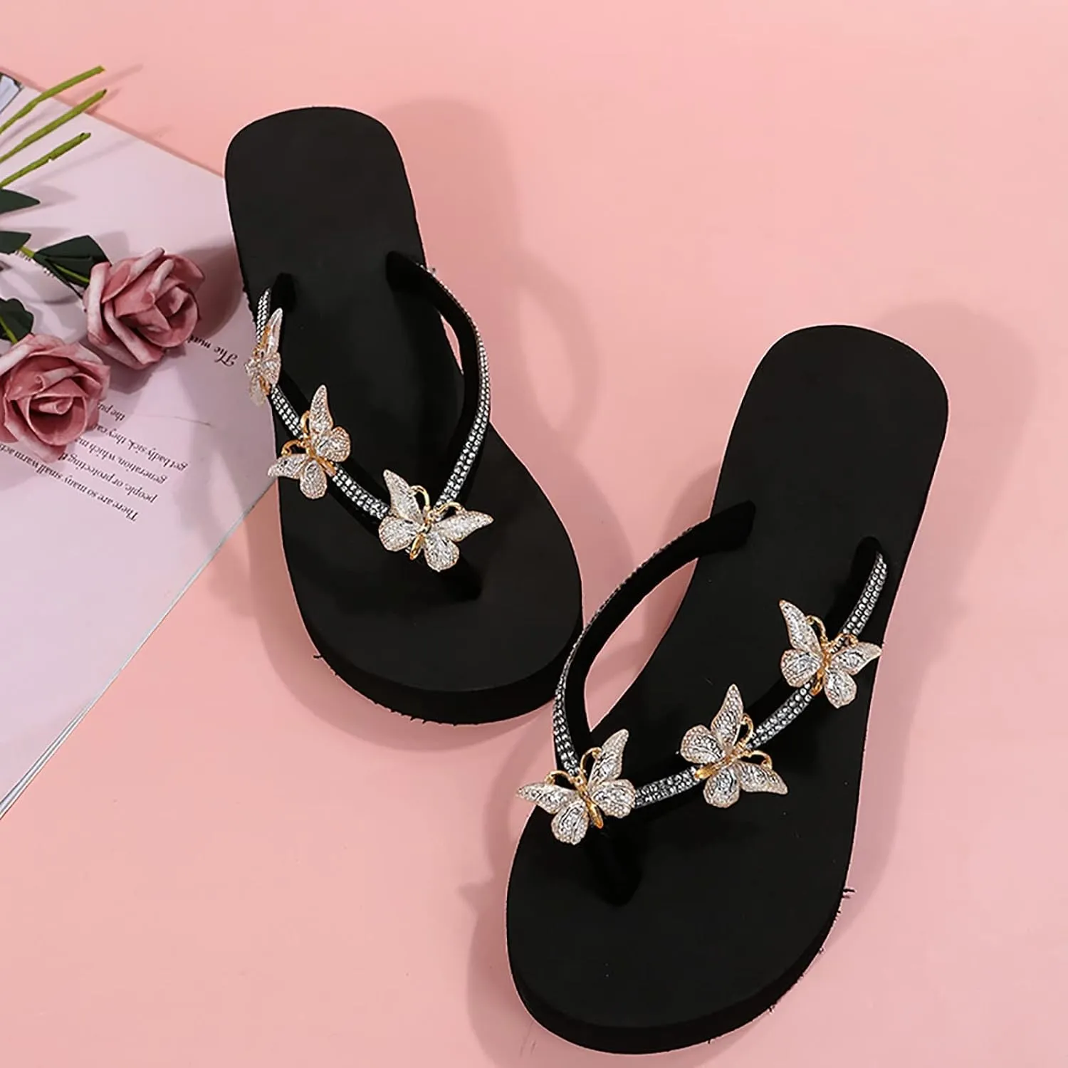 Platform Sandals Women Denim Flip Flops Platform Wedge Slipper Summer Yoga Foam Thick Soled High Heels