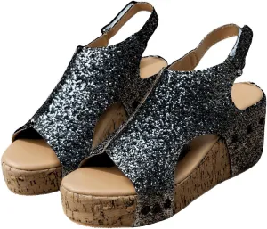 Platform Sandals Women Dressy Comfy Open Toe Ankle Strap Casual Flatform Wedge Sandals Sparkly Rhinestone Summer Dress Shoes