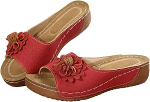 Platform Sandals Women Summer Beach Sandals Fashion Flower Fish Mouth Open Toe Leather Mesh Comfy Wedge Sandal Low Open Toe Slides Ladies Dressy Slipper Shoes