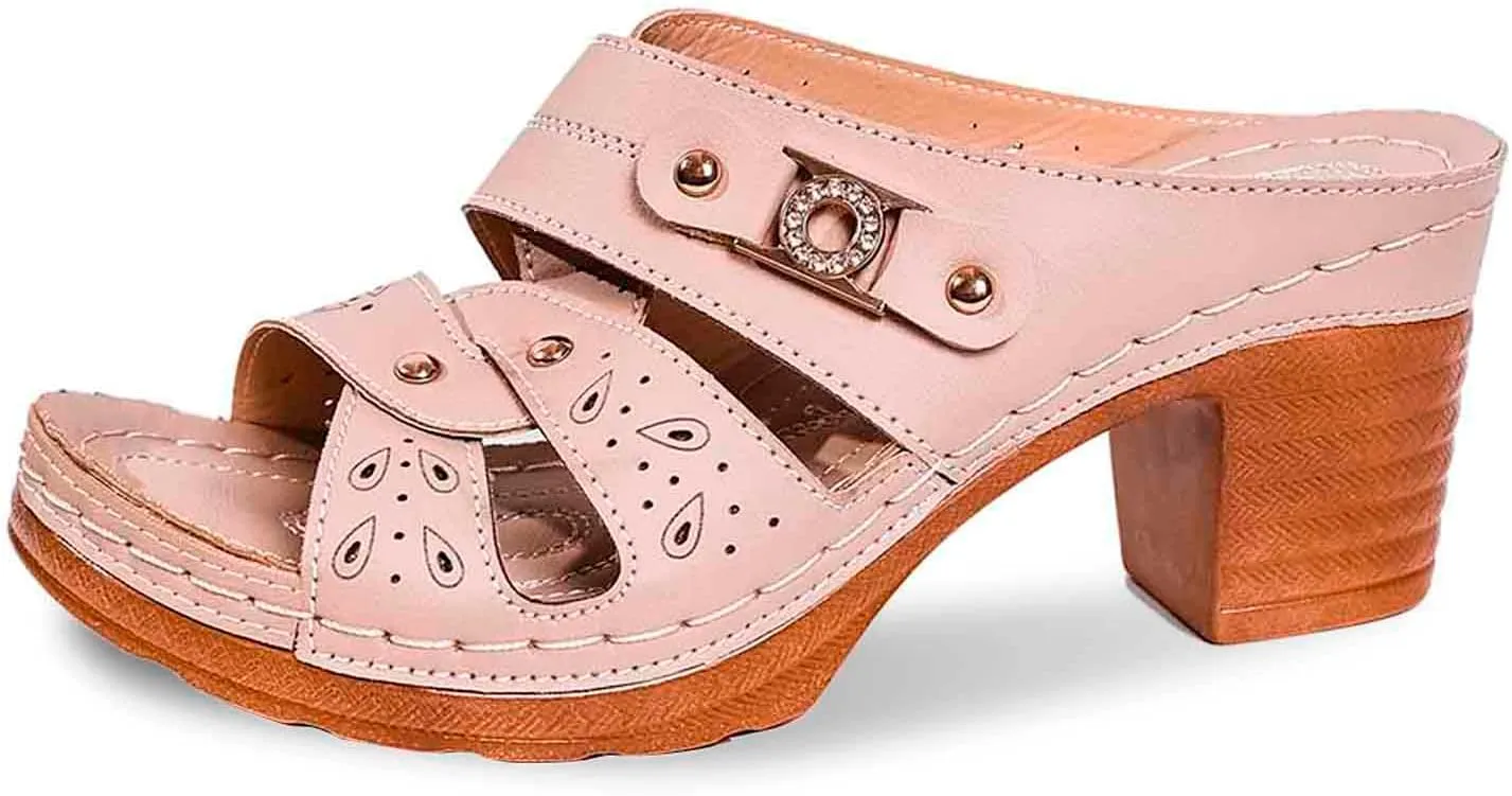 Platform Wedge Sandals for Women Single Strap Metal Buckle Adjustable Chunky Heel Summer Comfortable Slip On Sandals