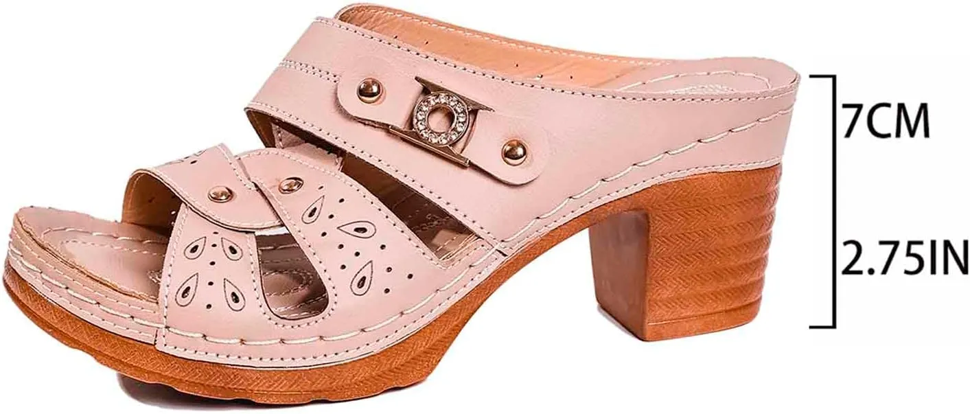 Platform Wedge Sandals for Women Single Strap Metal Buckle Adjustable Chunky Heel Summer Comfortable Slip On Sandals