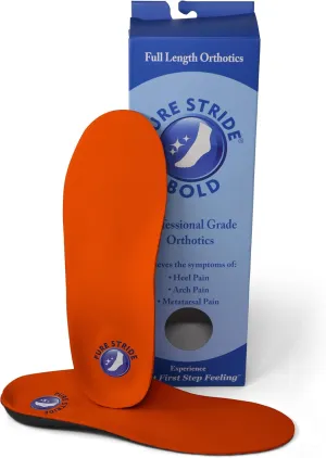 Pure Stride Bold Professional Full Length Orthotics - Shoe Support for Metatarsals, High Arch, Flat Feet - Pain Relief for Plantar Fasciitis, Arch, Heel - 1 Pair, Men's 14-15, Bold Orange