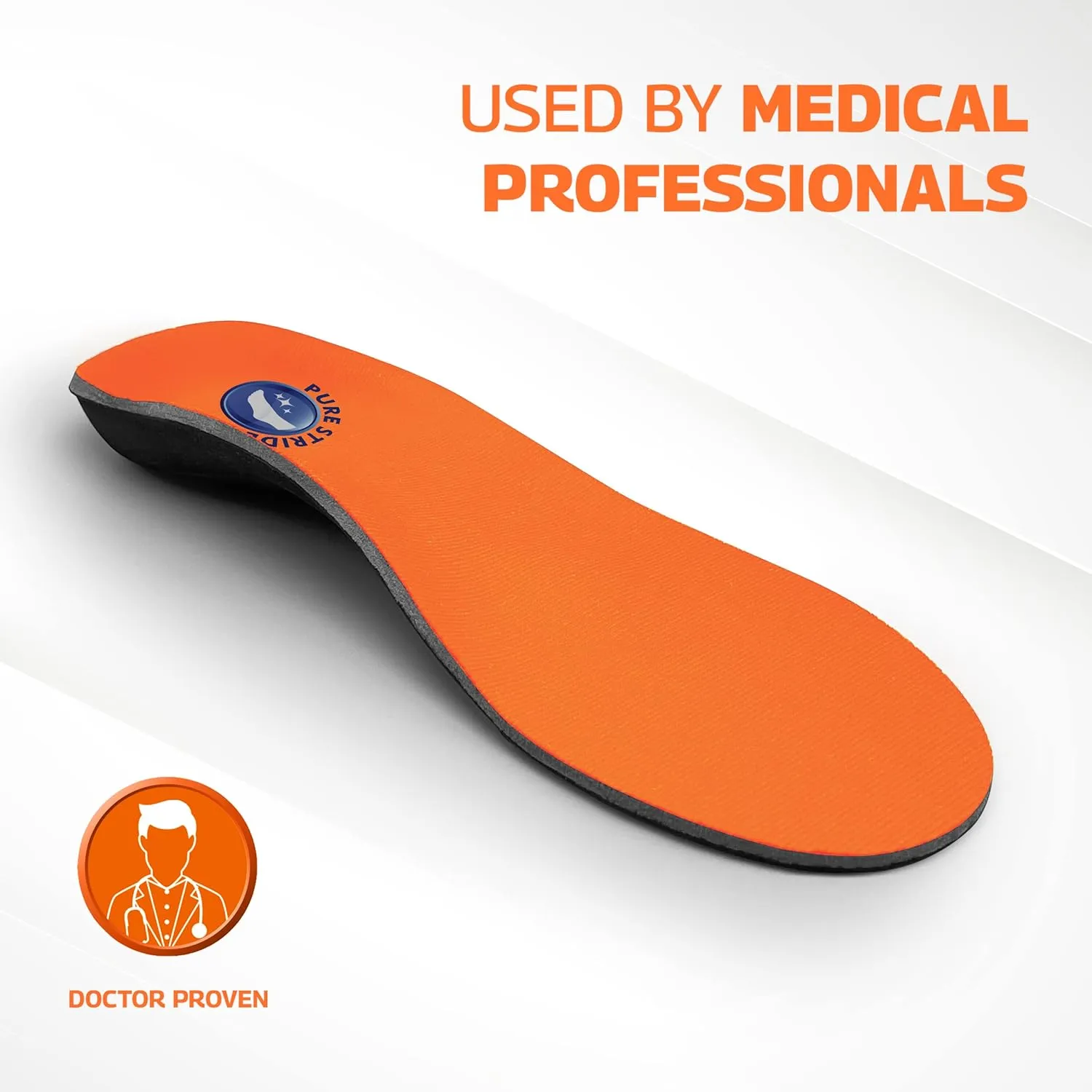Pure Stride Bold Professional Full Length Orthotics - Shoe Support for Metatarsals, High Arch, Flat Feet - Pain Relief for Plantar Fasciitis, Arch, Heel - 1 Pair, Men's 14-15, Bold Orange