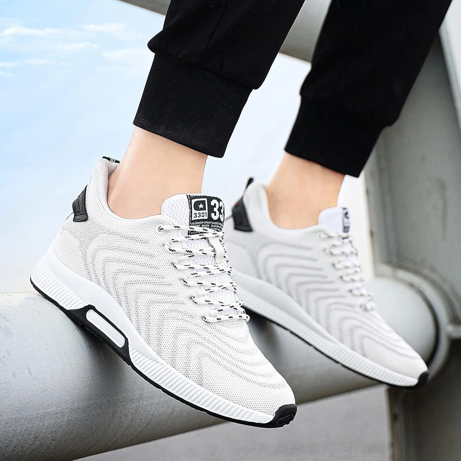 Recyphi Men's Invisible Height Increasing Elevator Shoes Lightweight Sport Shoes Height-Boosting Fashion Sneakers 2.4" Taller