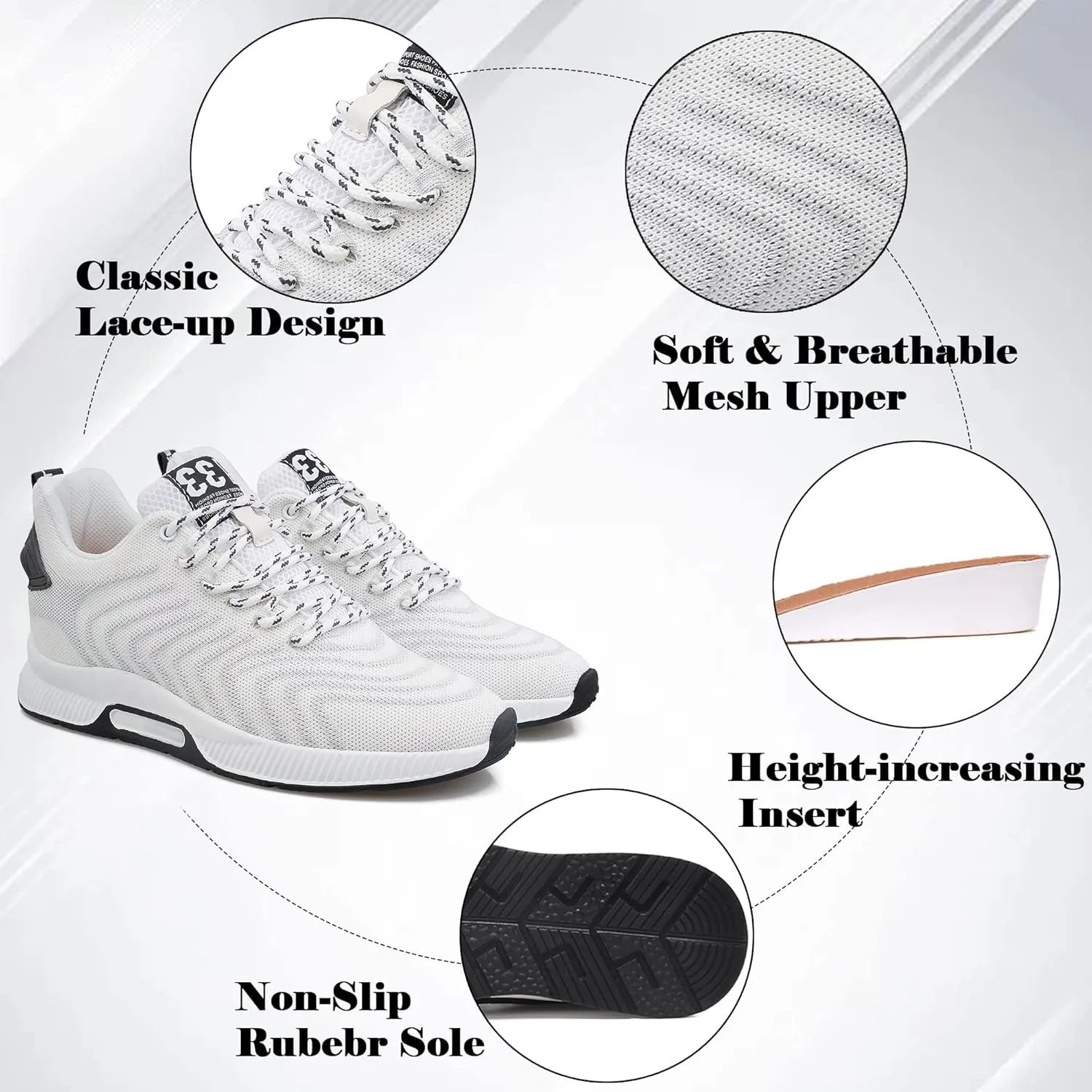 Recyphi Men's Invisible Height Increasing Elevator Shoes Lightweight Sport Shoes Height-Boosting Fashion Sneakers 2.4" Taller
