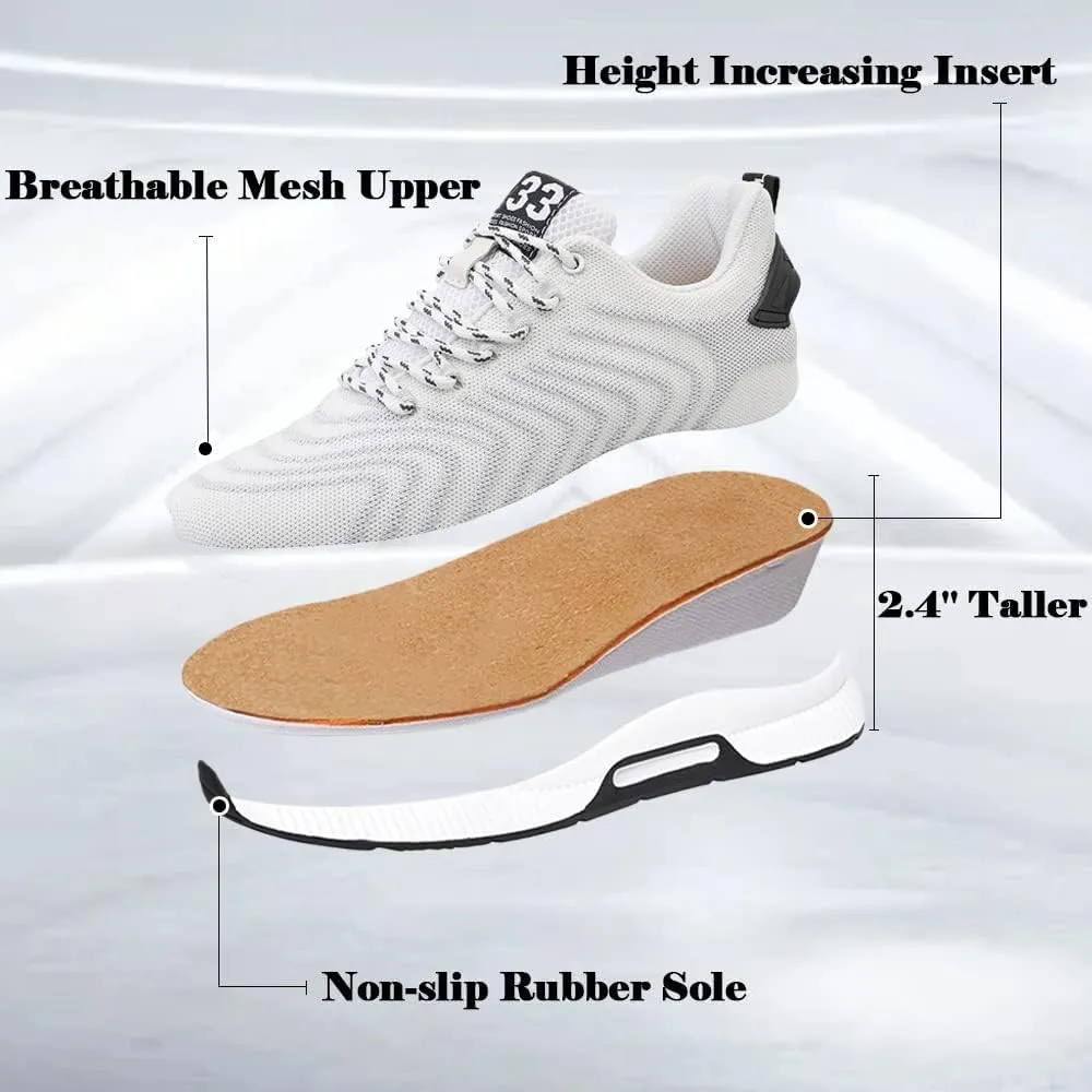 Recyphi Men's Invisible Height Increasing Elevator Shoes Lightweight Sport Shoes Height-Boosting Fashion Sneakers 2.4" Taller
