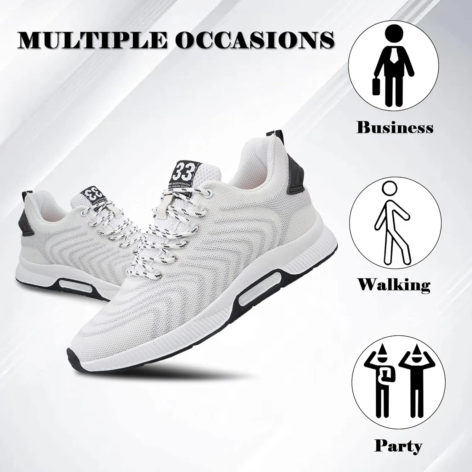 Recyphi Men's Invisible Height Increasing Elevator Shoes Lightweight Sport Shoes Height-Boosting Fashion Sneakers 2.4" Taller