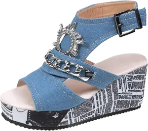Roorsily Breathable Summer Sandals for Women Fish Mouth Sandals Comfortable Versatile Rhinestone Thick Bottom Sandals