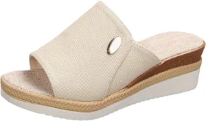 Roorsily Women's Breathable Sandals Heel Thick Sole Wedge Sandals Beach Non Slip Wedge Sandals Denim Wedge Sandals