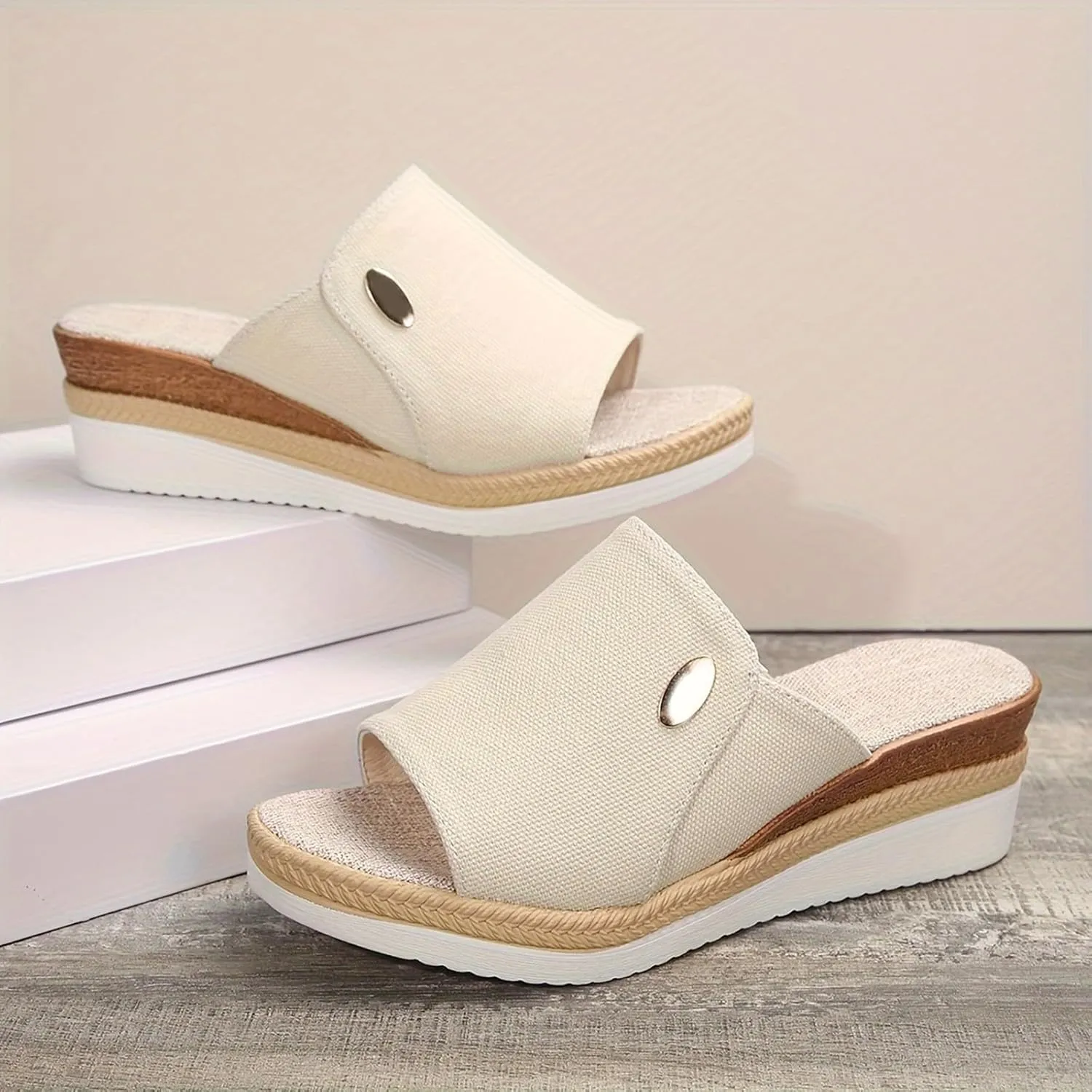 Roorsily Women's Breathable Sandals Heel Thick Sole Wedge Sandals Beach Non Slip Wedge Sandals Denim Wedge Sandals