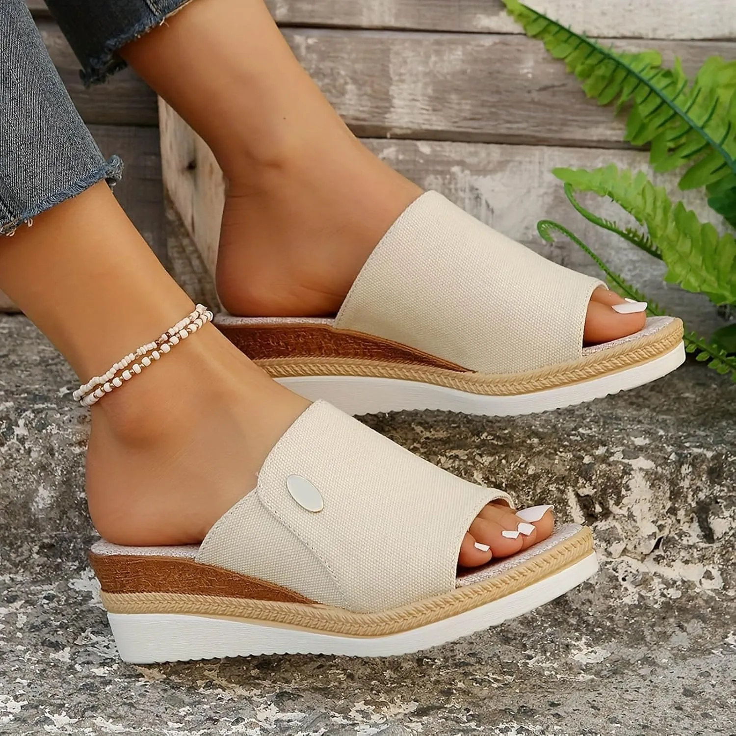 Roorsily Women's Breathable Sandals Heel Thick Sole Wedge Sandals Beach Non Slip Wedge Sandals Denim Wedge Sandals