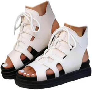SACFOF Sandals for Women Dressy Summer Lace Up Platform Wedges Espadrilles Peep Toe Sandals Dressy Ankle Strap Gladiator Sandals