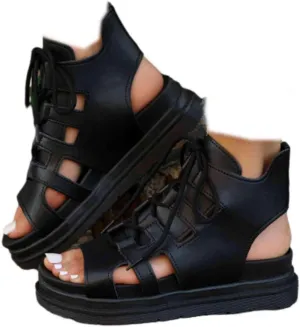 SACFOF Sandals for Women Dressy Summer Lace Up Platform Wedges Espadrilles Peep Toe Sandals Dressy Ankle Strap Gladiator Sandals