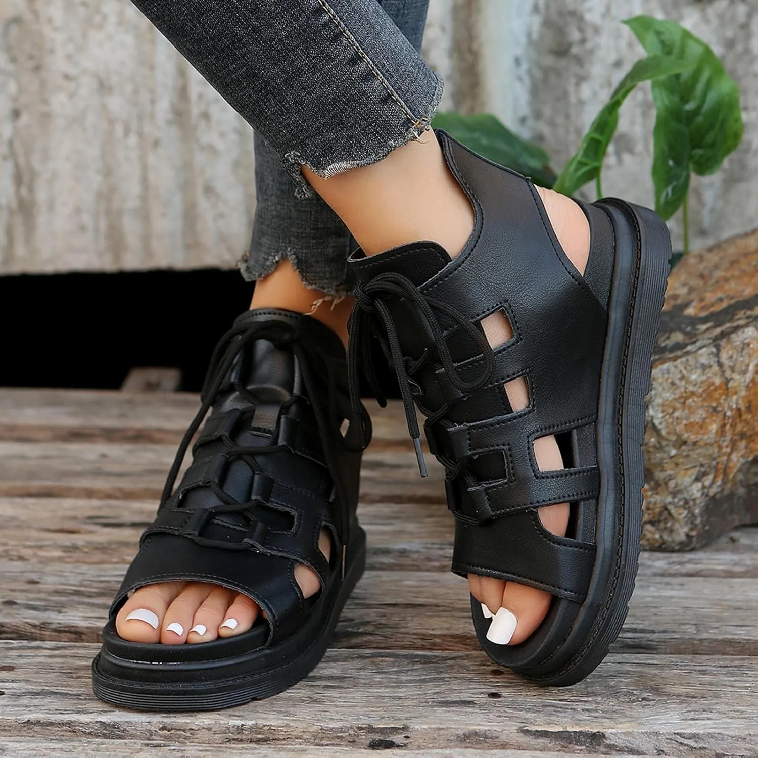 SACFOF Sandals for Women Dressy Summer Lace Up Platform Wedges Espadrilles Peep Toe Sandals Dressy Ankle Strap Gladiator Sandals