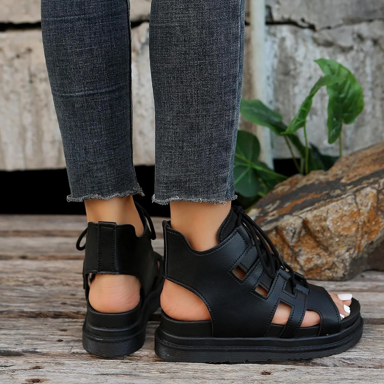 SACFOF Sandals for Women Dressy Summer Lace Up Platform Wedges Espadrilles Peep Toe Sandals Dressy Ankle Strap Gladiator Sandals
