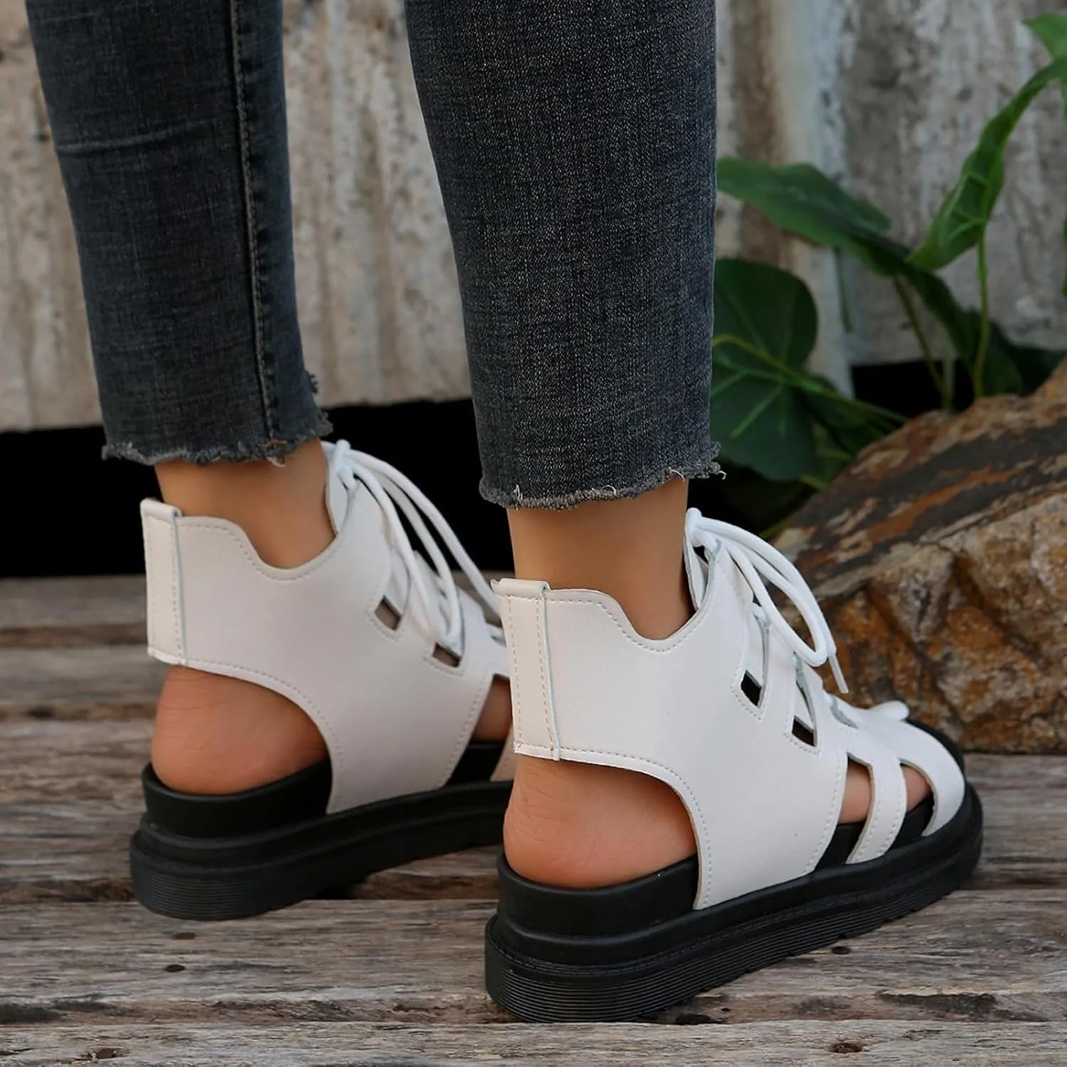SACFOF Sandals for Women Dressy Summer Lace Up Platform Wedges Espadrilles Peep Toe Sandals Dressy Ankle Strap Gladiator Sandals