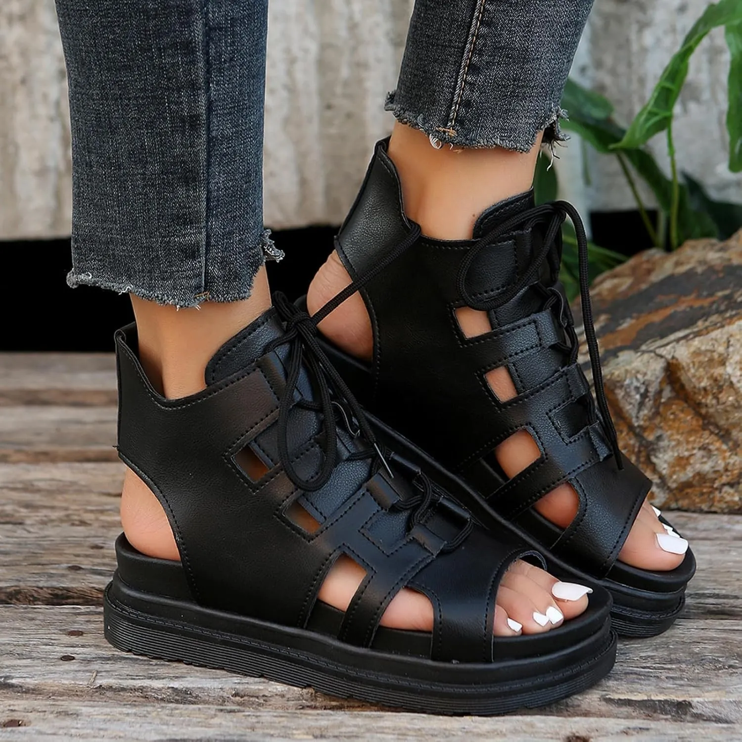 SACFOF Sandals for Women Dressy Summer Lace Up Platform Wedges Espadrilles Peep Toe Sandals Dressy Ankle Strap Gladiator Sandals